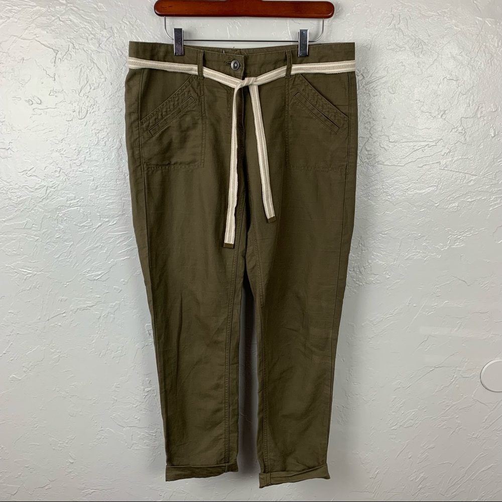 NWT Loft khaki green linen cargo pants sz 4